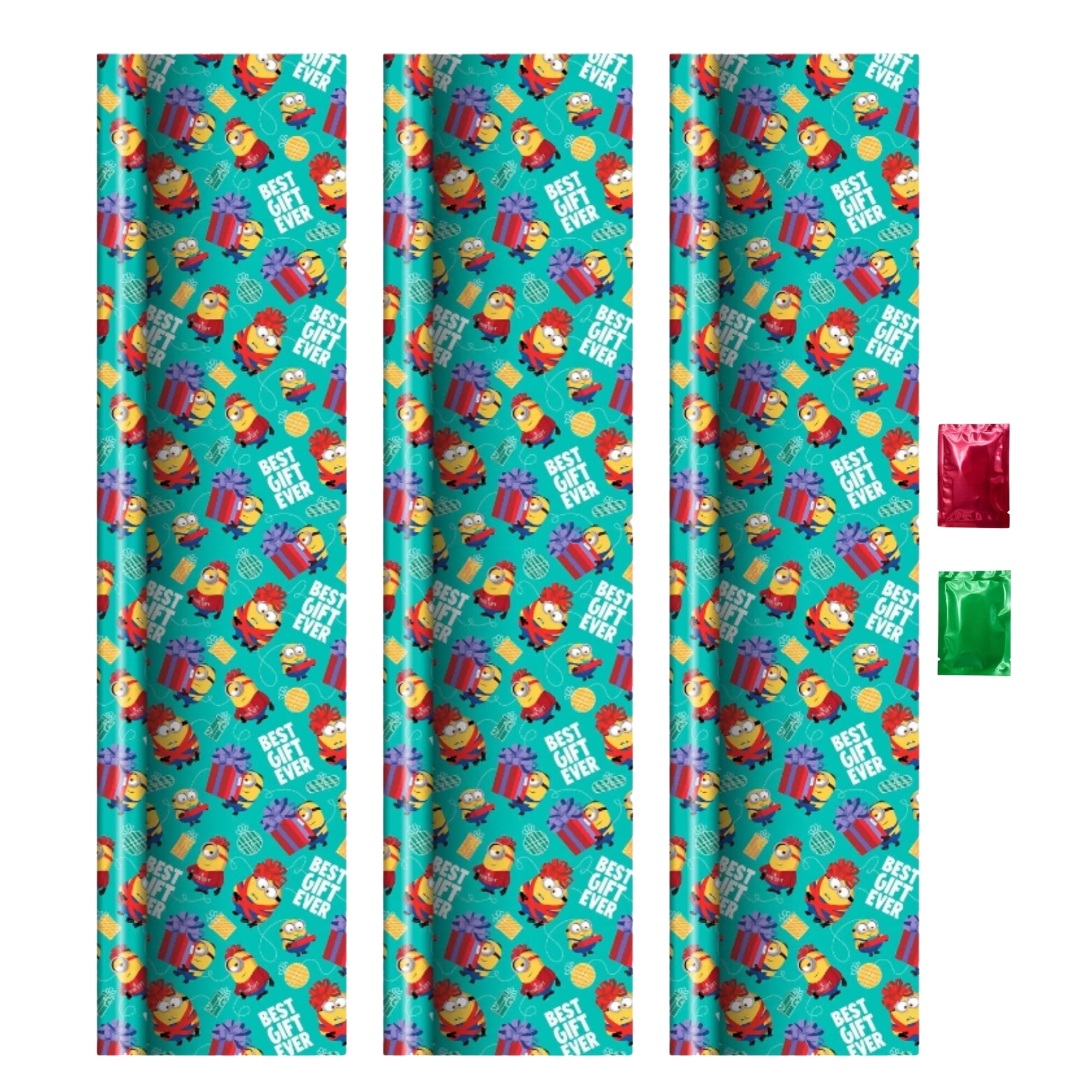 Minions Christmas Wrapping Paper 20 Sq Ft/Roll, Gift Wrap for Kids Presents, Christmas Birthday Baby Shower Thanksgiving Holidays 3 Rolls with 2 Snoep in Beperkte Oplage