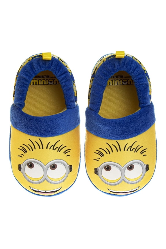 Minions Dual Sizes Kids Slippers. (Toddler Little Kids), Blue Yellow, 11 12