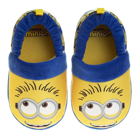 Minions Dual Sizes Kids Slippers. (Toddler Little Kids), Blue Yellow, 9 10