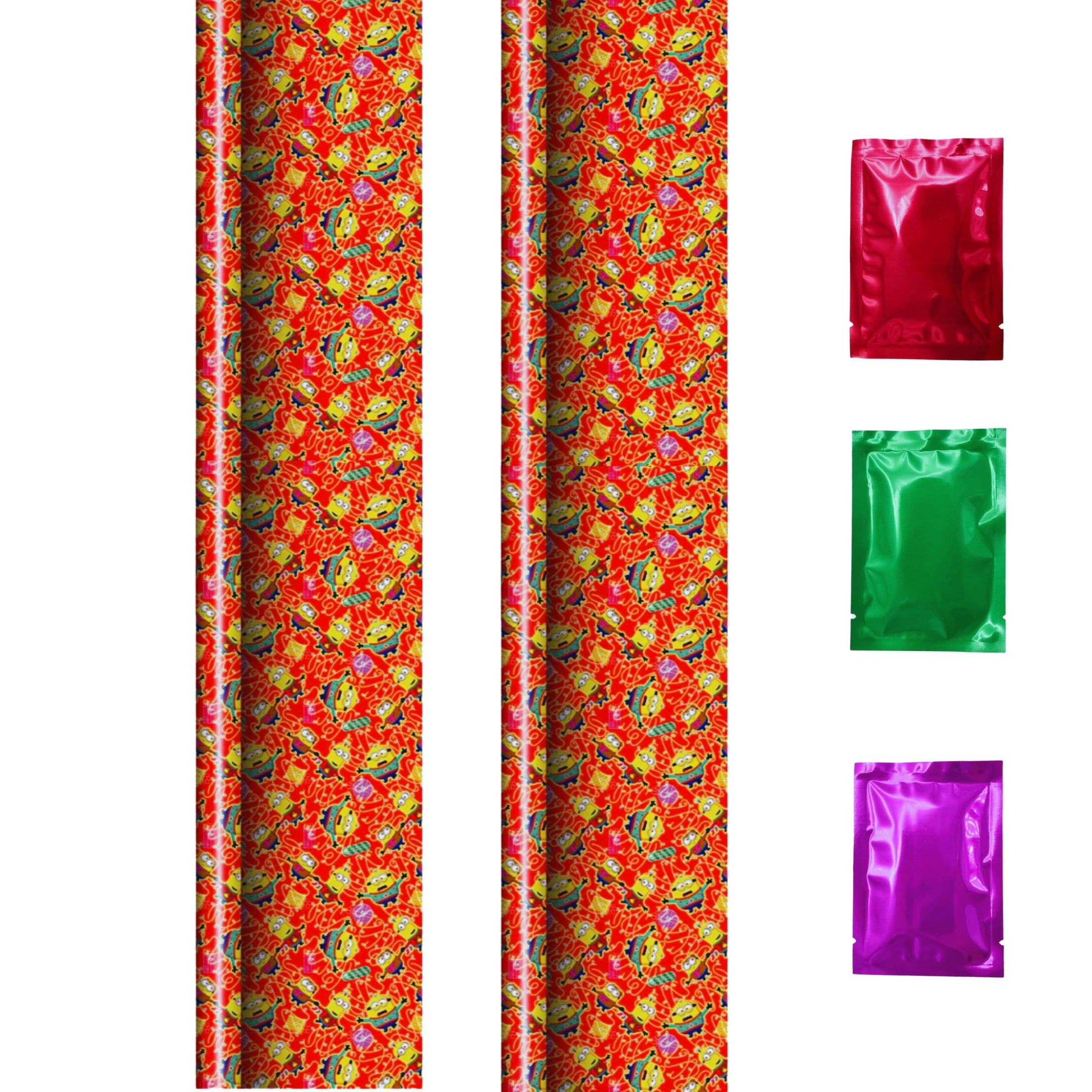 Minions Frenzy Red Yellow Premium Gift Wrapping Paper (2 Rolls, Total 40 sq ft) Easy-Cut Grid Lines Boys Presents Wrap Birthday Christmas Holiday Party Supply & Bonus Snoep in Beperkte Oplage