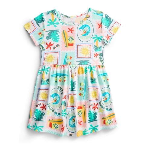 Minions Girls Allover Print Dress with Short Sleeves, Sizes 4-12