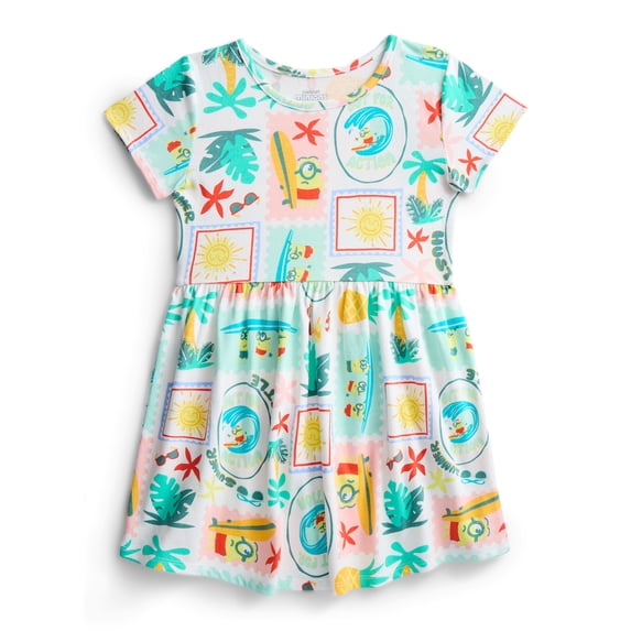Minions Girls Allover Print Dress with Short Sleeves, Sizes 4-12