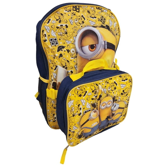 Minions "Huh?" Full Size 16 Inch Backpack with Detachable Lunch Box 2 pieces set