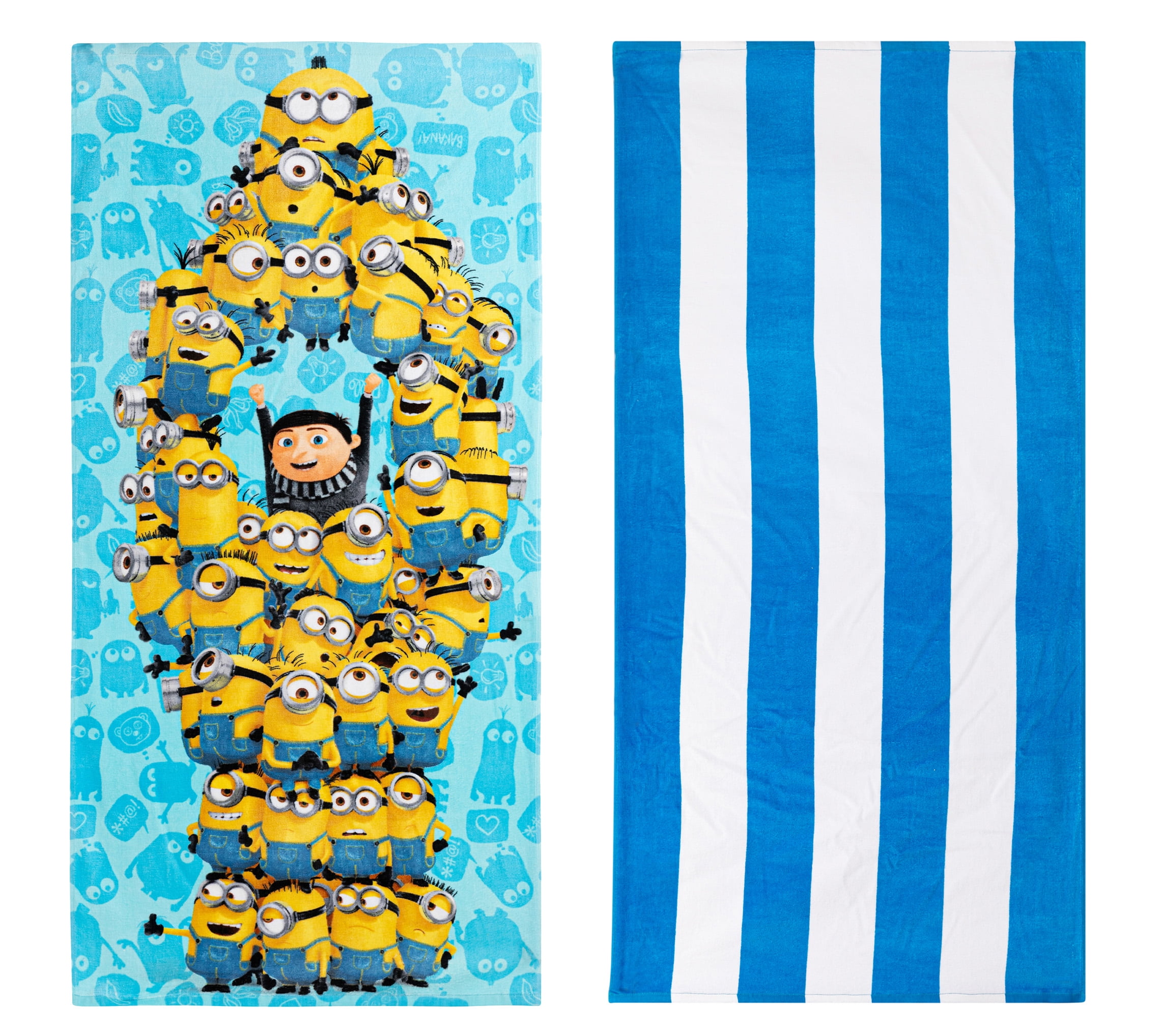 Minions Kids Beach Towel Bundle 2Pc Set Cotton Blue Walmart