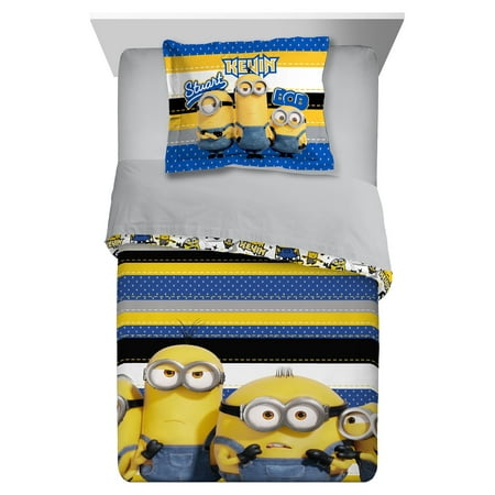 Minions Kids Comforter and Sham, 2-Piece Set, Twin/Full, Reversible, Blue and Yellow