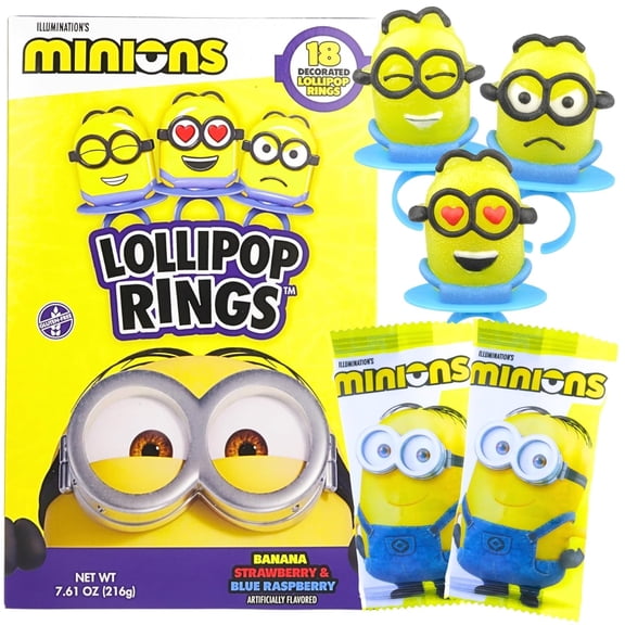 Minions Lollipop Rings, Birthday Party Candy, 18 Count, 7.61 Ounce Box