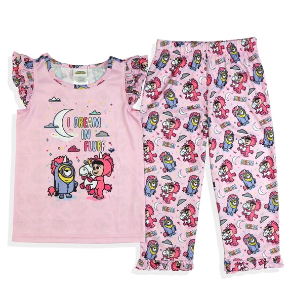 Minions Pajamas Toddler Girls I Dream In Fluff Ruffled Short Sleeve Pant Sleep Set
