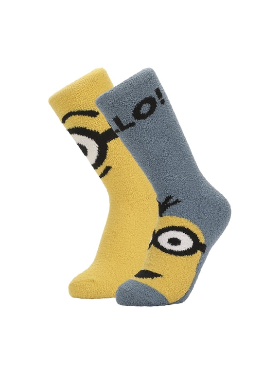 Minions Stuart and Bello Kevin Womens Chenille Cozy Crew Socks
