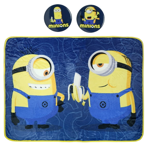 Minions Throw Blanket We Love Bananas Plush Fleece Throw With Buttons 45" X 60"