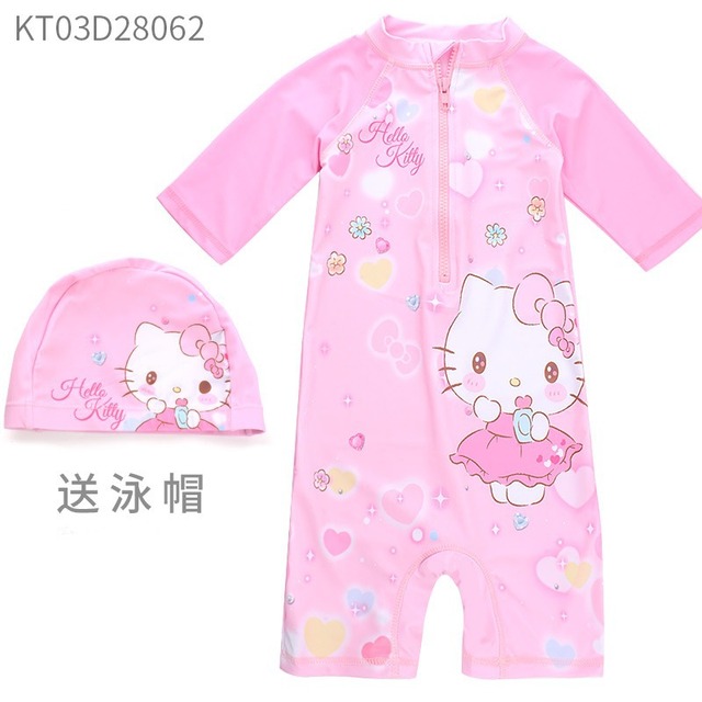 Miniso Hello Kitty Girls Bikini Cartoon Cute OnePiece Swimsuit Cap Set