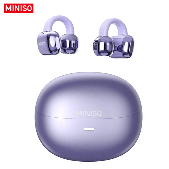 Miniso MS198 Clip-On Earbuds, Open-Ear Headphones, AI Translator 130+ Languages, Bluetooth 5.4, IPX5 Waterproof, Type-C Fast Charge, Purple