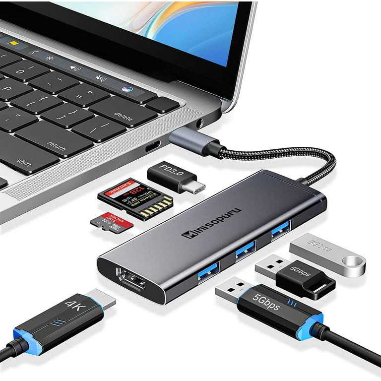 Plugable USB C Hub Multiport Adapter, 4 in 1, 100W Pass Through Charging,  USB C to HDMI 4K 60Hz, Multi USB Port Hub for Windows, Mac, Ipad Pro