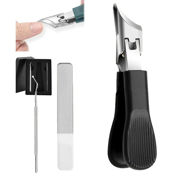 Minivana Nail Clippers, Green Nail Care Tool Set, Black Angled Nail Clippers Set, Steel Sharp Angled Nail Cutter, with File and Pick, Clippers for Home