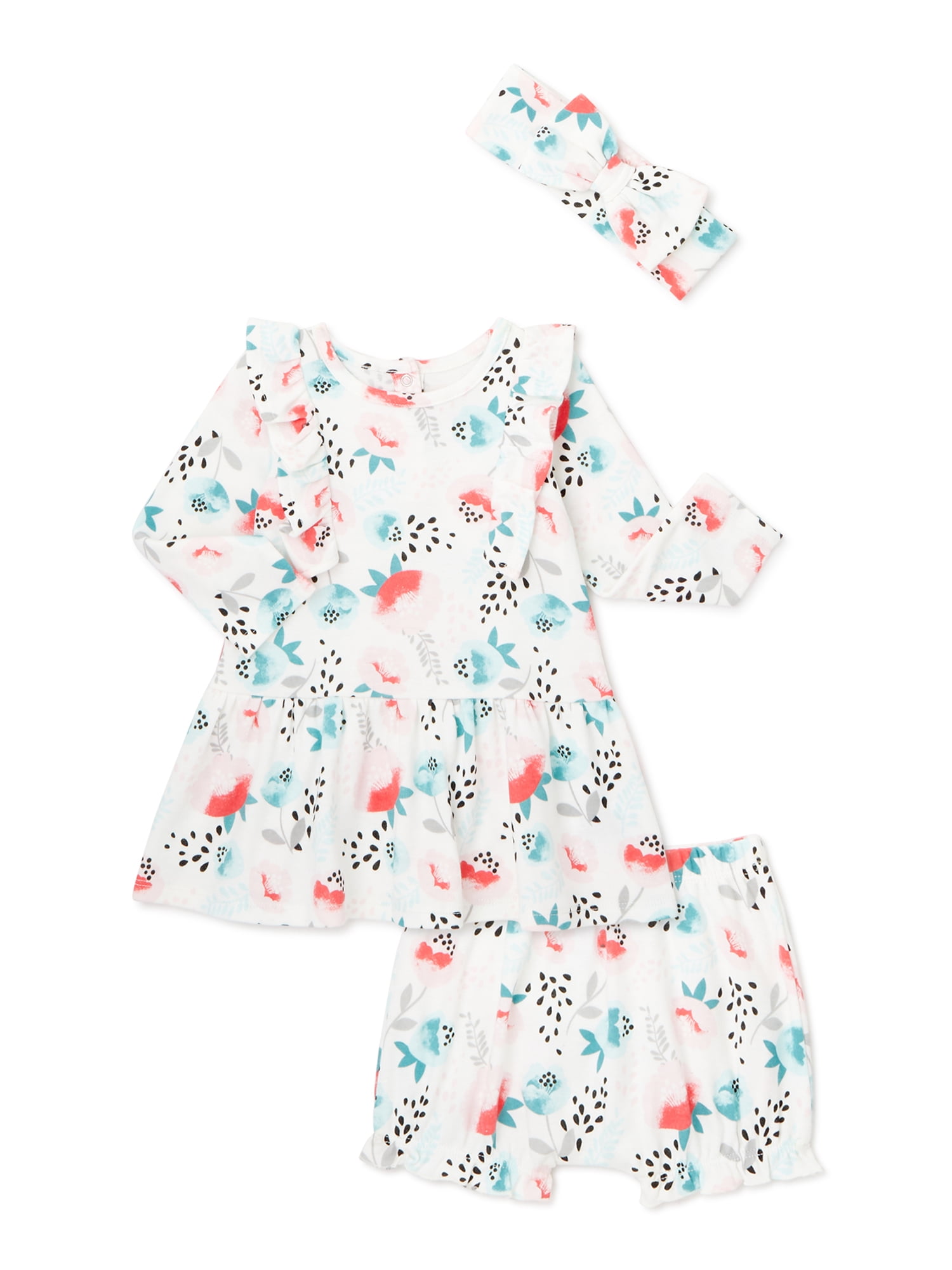 Miniville Baby Girl Ruffle Dress, Diaper Cover & Headband, 3-Piece Set ...