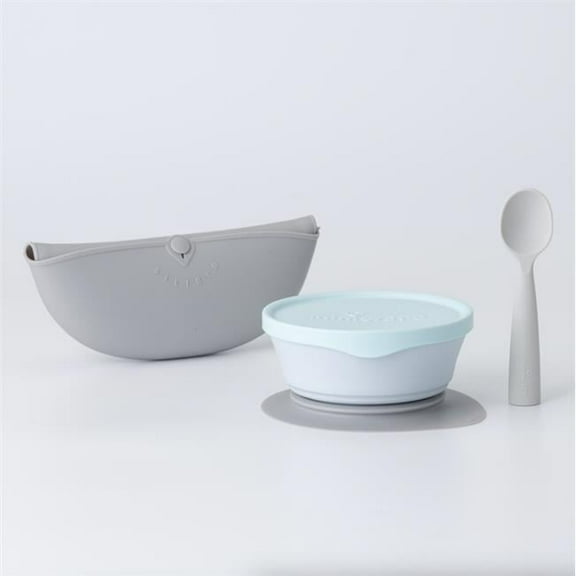 Miniware MWUTSFB3NAE First Bites Travel Feeding Set Bamboo, Gray Plus Aqua