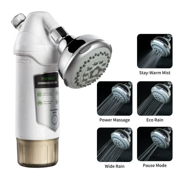 Miniwell Shower Filter 720-PH with Head and Double Replaceable Cartridges, Remove 99% Chlorine
