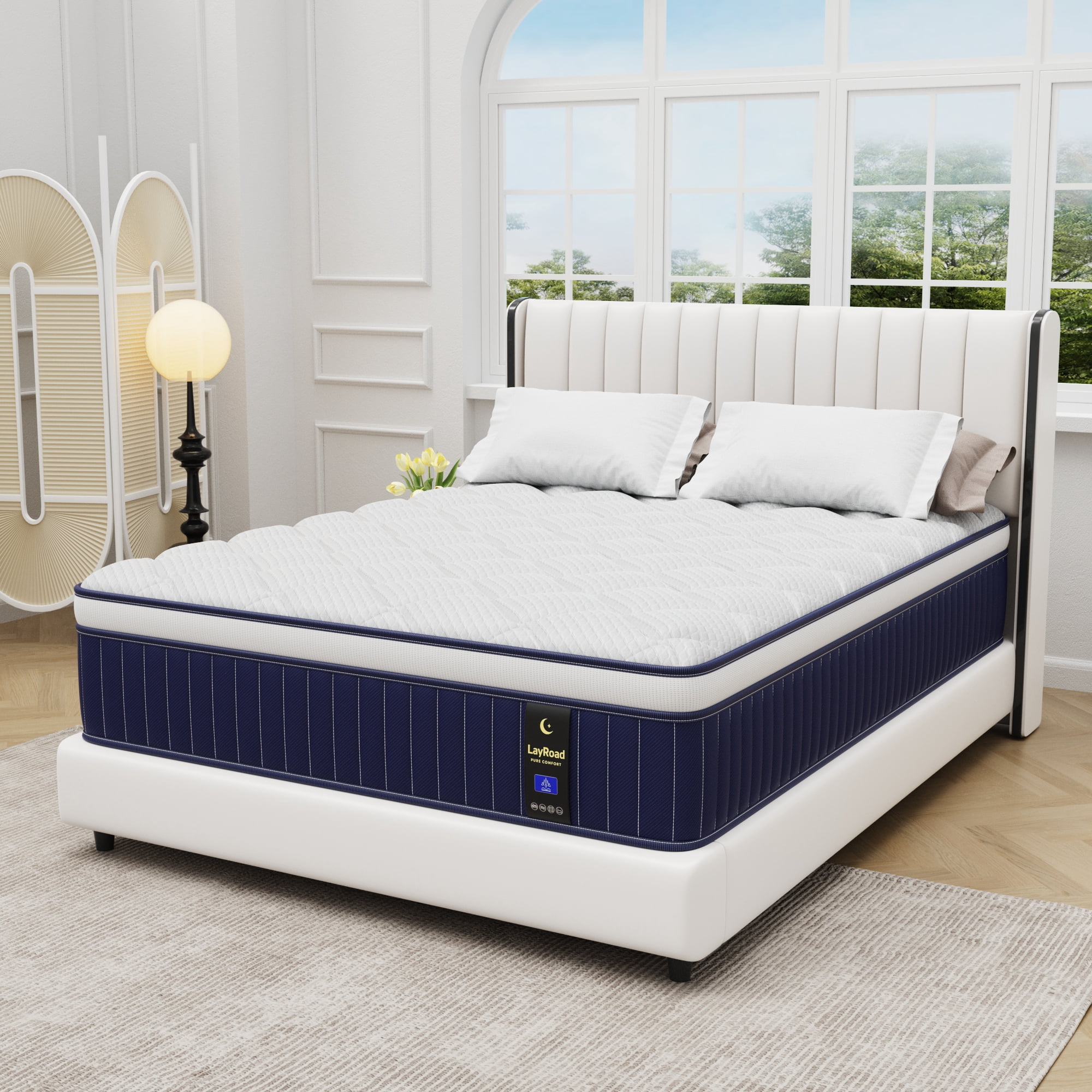 Miniyam 10" Hybrid Mattress in a Box - Medium Firm Support, Memory Foam & Pocket Springs, Queen