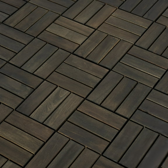 Miniyam 10 Pcs Interlocking Deck Tiles, 12" x 12", Acacia Wood, for Outdoor Balcony Garden, Dark Brown