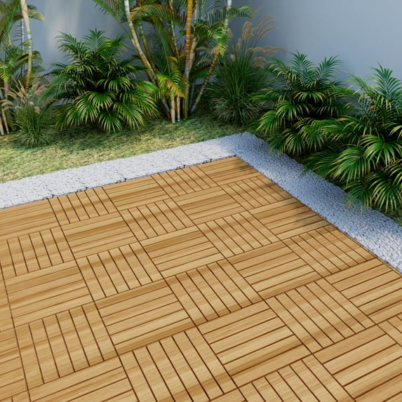 Miniyam 10 PcsInterlocking Deck Tiles, Acacia Solid Wood, 12x12 inch, Outdoor Garden, Natural