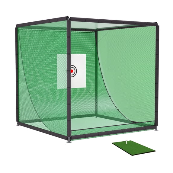 Miniyam 10 x 10 x 10 ft Golf Practice Net Cage – Heavy-Duty Metal Frame Hitting Net Kit, for Backyard, Indoor Training & Golf Simulator Setup