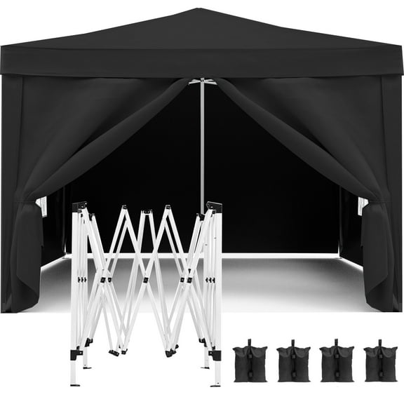 Miniyam 10x10 Pop Up Canopy Tent, Waterproof Outdoor Canopy with Removable Sidewalls, Windows, Sandbags and Carry Bag, Black