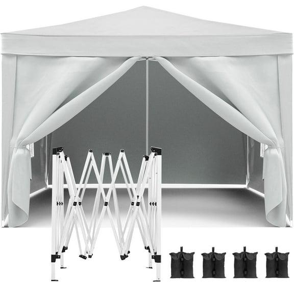 Miniyam 10x10 Pop Up Canopy Tent, Waterproof Outdoor Canopy with Removable Sidewalls, Windows, Sandbags and Carry Bag, White