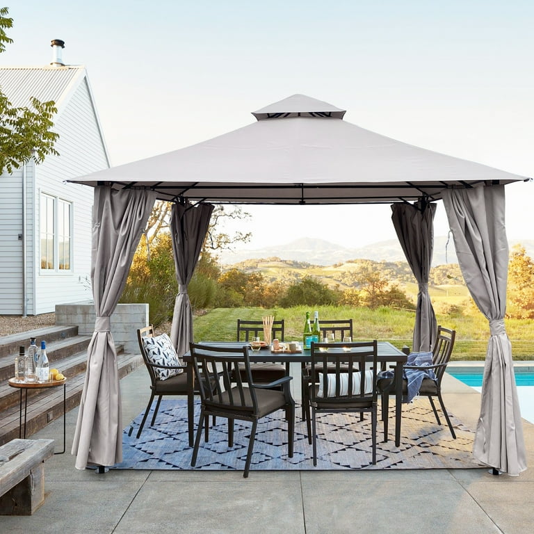 Miniyam 10x10Ft Patio Gazebo Outdoor Portable Gazebo with Curtains Gray Walmart