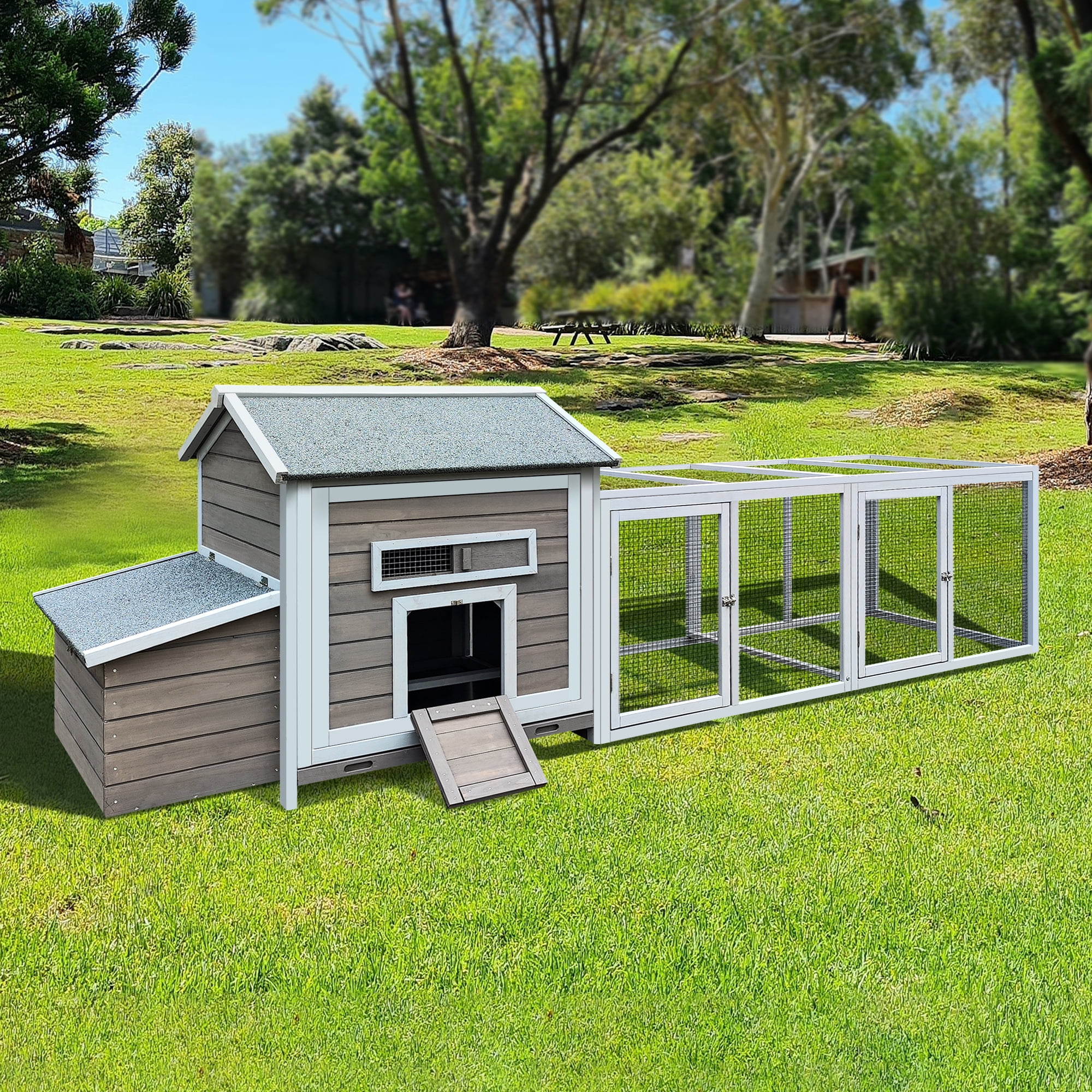 Miniyam 118 inch Wooden Chicken Coop Outdoor Hen House Poultry Cage with Free-range Doors