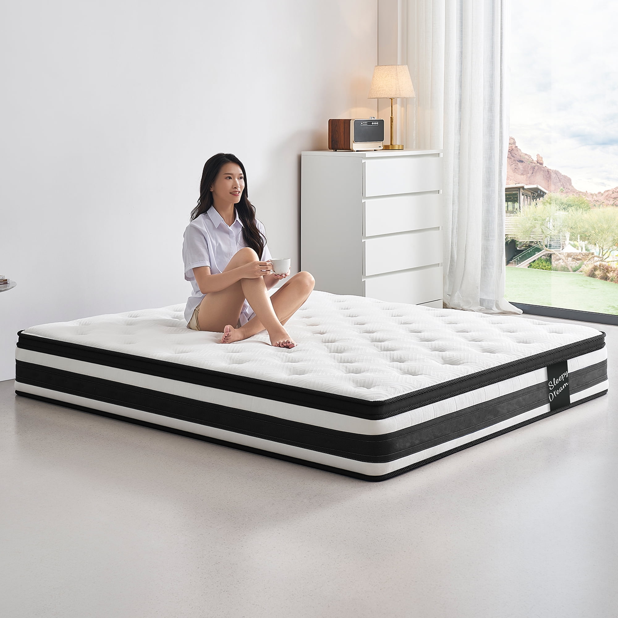 Miniyam 12" Hybrid Mattress, Pocket Spring and Memory Foam Bed, Breathable Oeko-Tex Cover, King