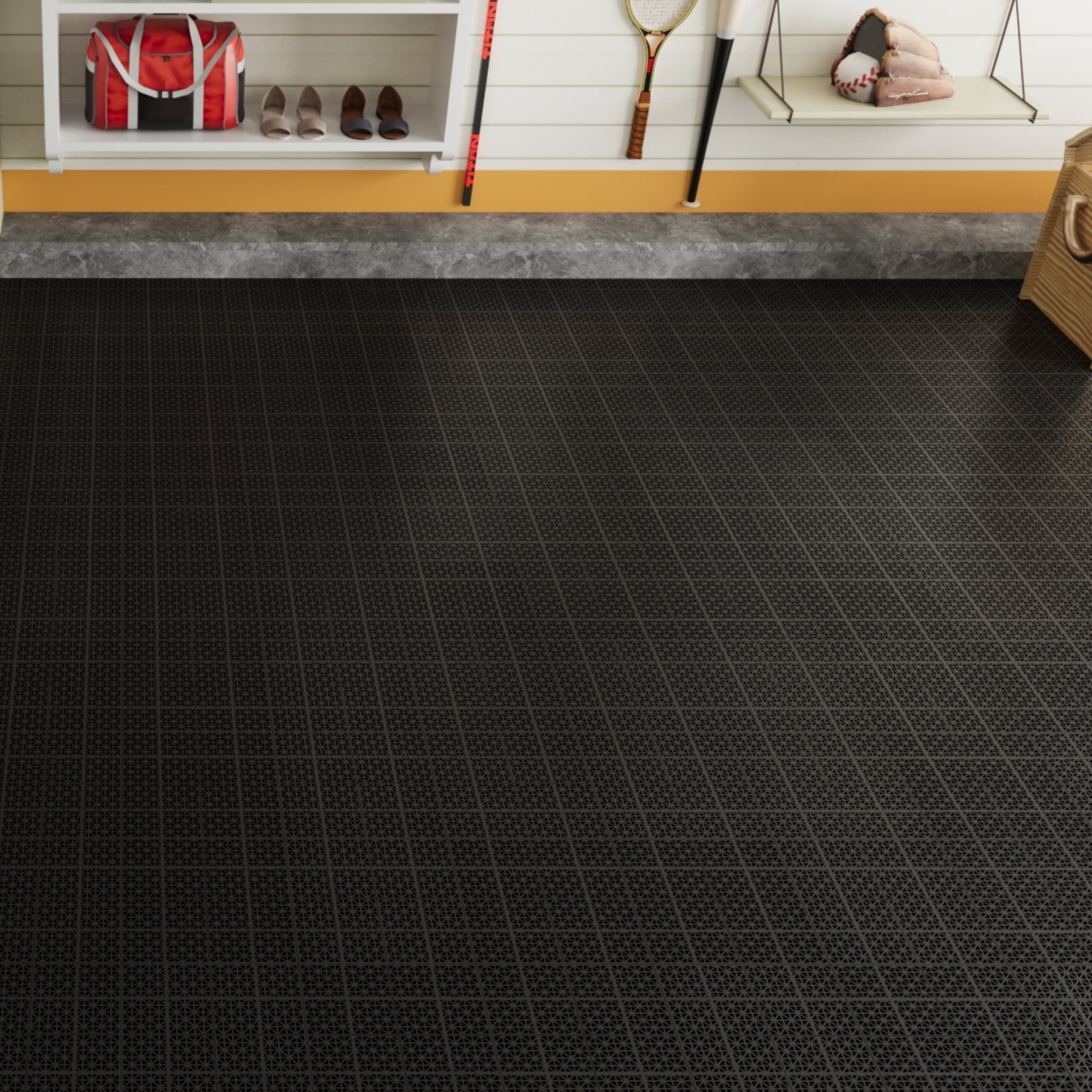 Miniyam 12 PcsInterlocking Deck Tiles, 12*12 inch, Plastic, Weight Capacity Up to 6613 LBS, Black