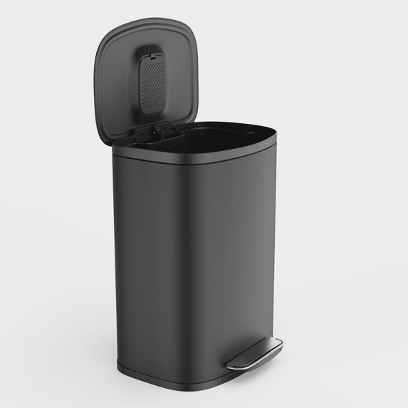 Miniyam 13 Gallon 50L Trash Can, Stainless Steel Foot Pedal Operated Soft Close Trash Can with 30 Garbage Bags for Kitchen, Office, Black