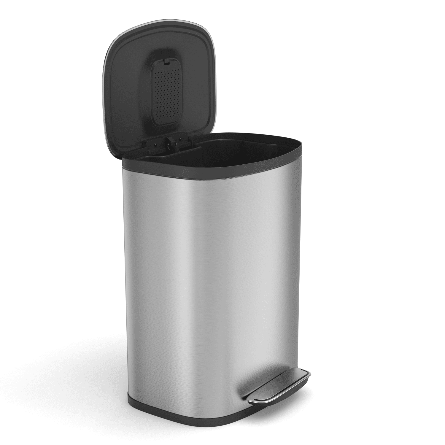 Miniyam 13 Gallon 50L Trash Can, Stainless Steel Foot Pedal Operated Soft Close Trash Can with 30 Garbage Bags for Kitchen, Office, Silver