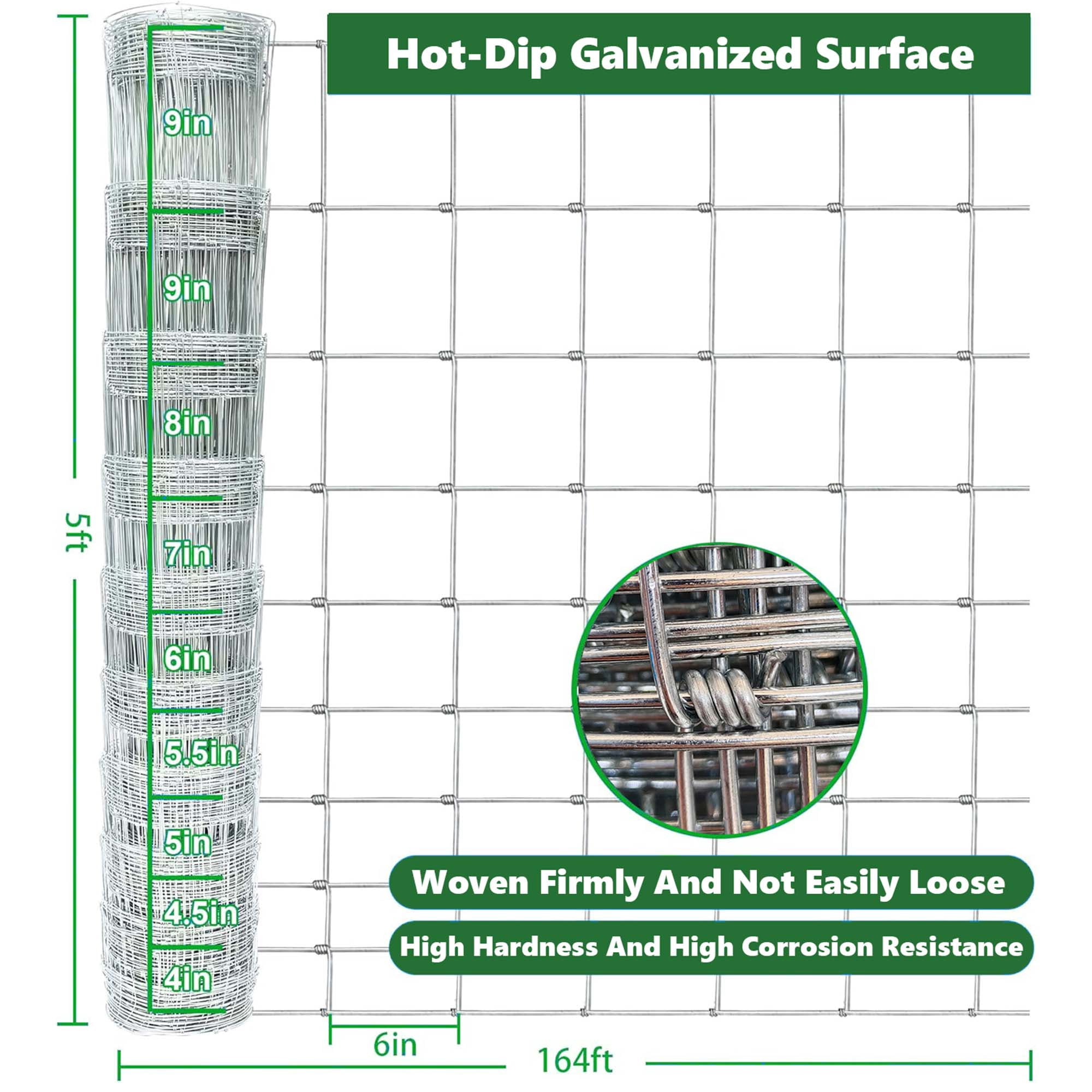 Miniyam 13-Gauge Heavy Zinc Coated Farm Fence – Galvanized Field Wire for Cattle, Deer, Goats, Hogs – Livestock & Yard Animal Protection (60in x 164ft)