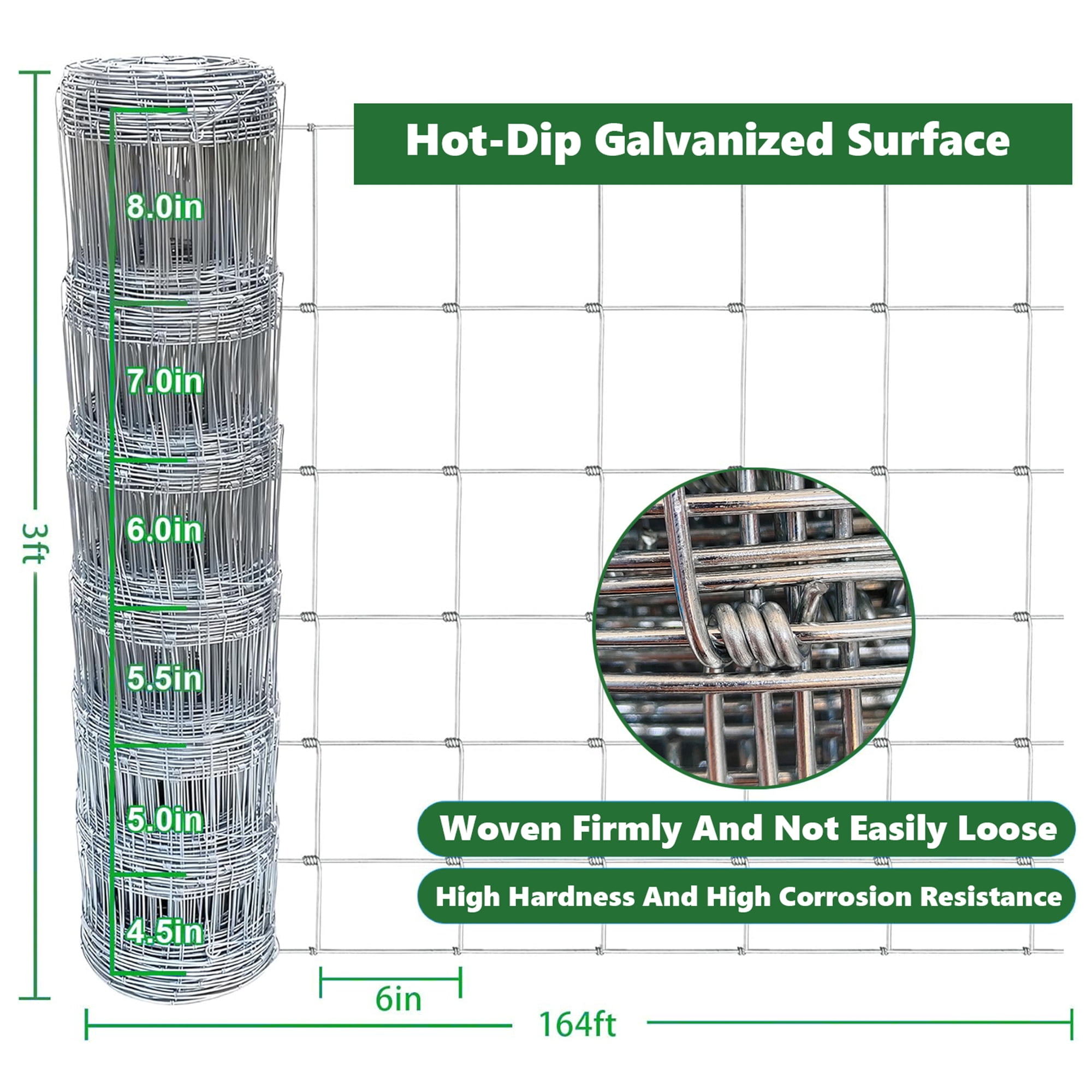 Miniyam 14-Gauge Heavy Zinc Coated Farm Fence – Galvanized Field Wire for Cattle, Deer, Goats, Hogs – Light-to-Medium Duty Yard Animal Protection (36in x 164ft)