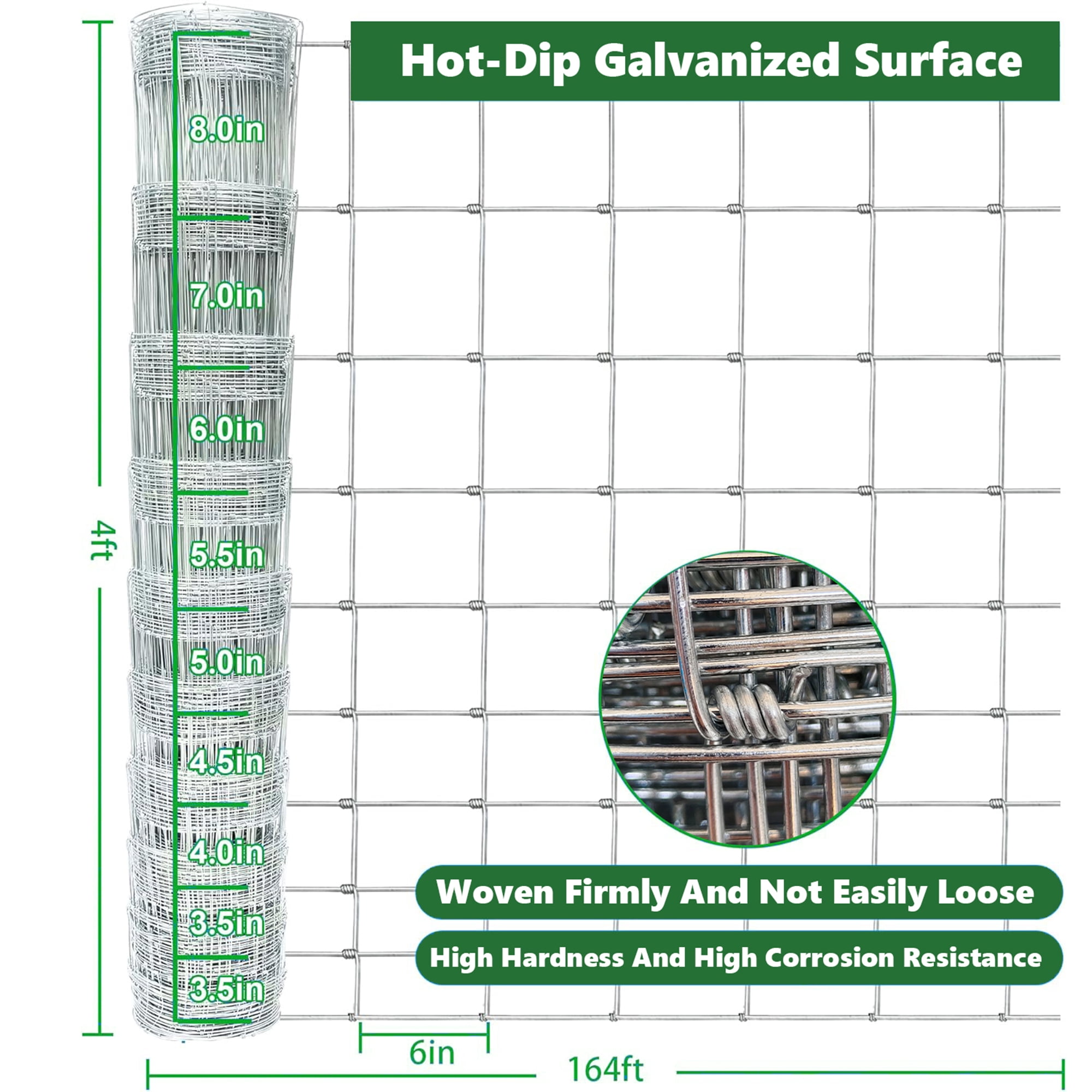 Miniyam 14-Gauge Heavy Zinc Coated Farm Fence – Galvanized Field Wire for Cattle, Deer, Goats, Hogs – Versatile Height for Yard Livestock & Animal Protection (48in x 164ft)