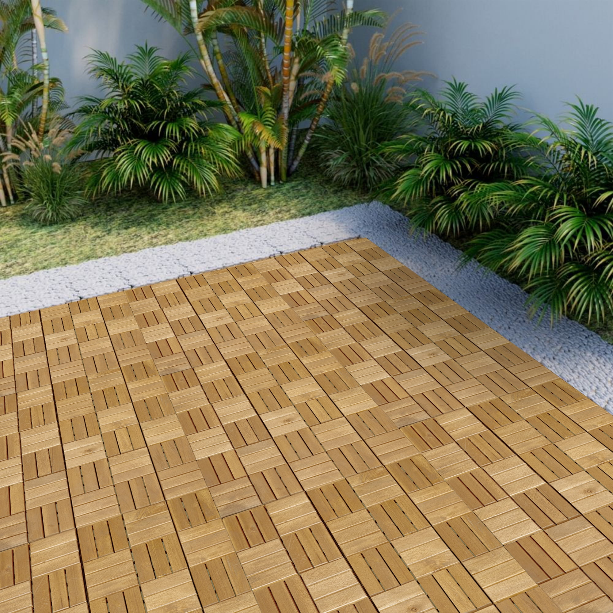 Miniyam 20 PcsInterlocking Deck Tiles, Acacia Solid Wood, 12x12 inch, Outdoor Garden, Natural
