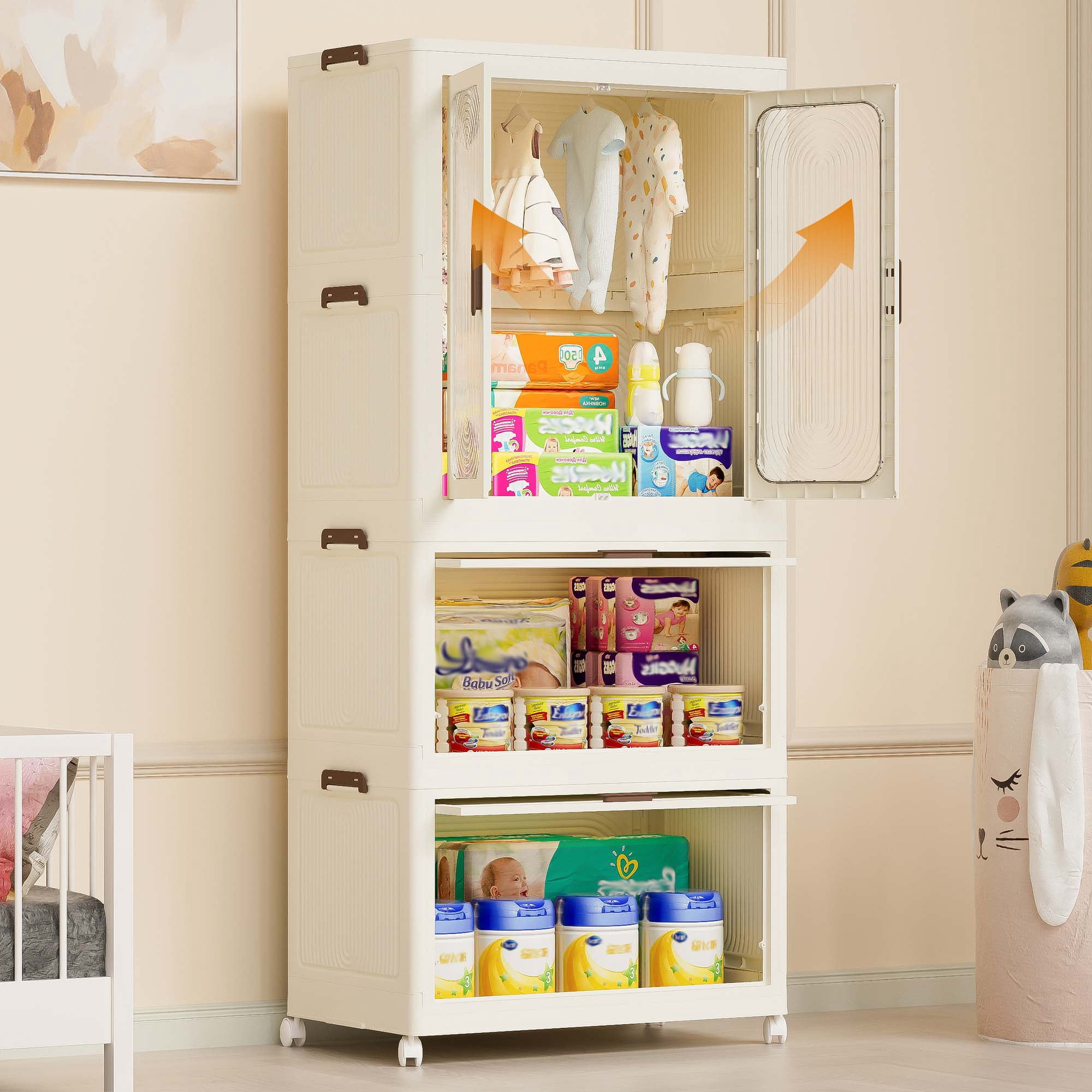 Miniyam 22.44" x 12.83" x 49.9" Includes 10 Hangers – Portable Wardrobe Closet – 4 Cubes with Magnetic Doors & 1 Hanging Rod