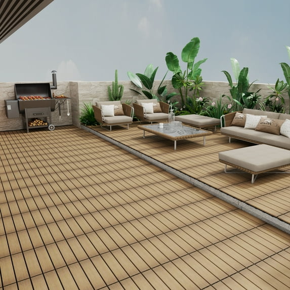 Miniyam 22 Pcs Interlocking Deck Tiles, 12" x 12", Wood-Plastic, for Outdoor Balcony Garden, Oak