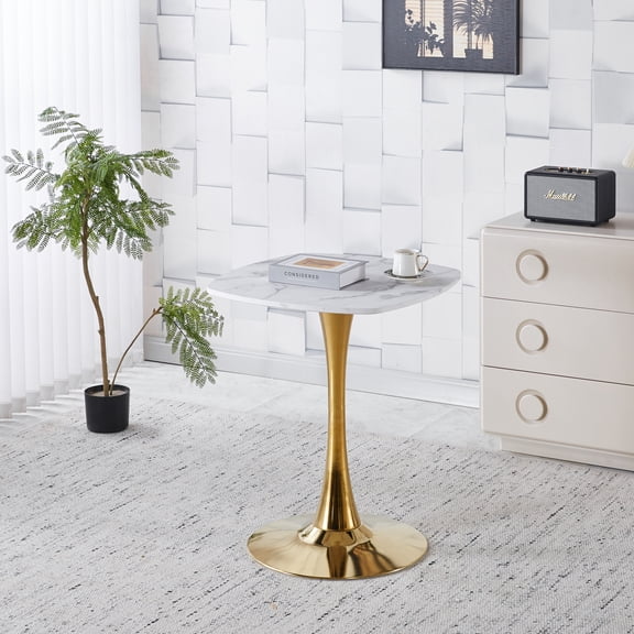 Miniyam 23.6" Square Dining Table, Small Wood Breakfast Table for Apartment, Kitchen or Studio, Modern Compact Dining Table for 2, White