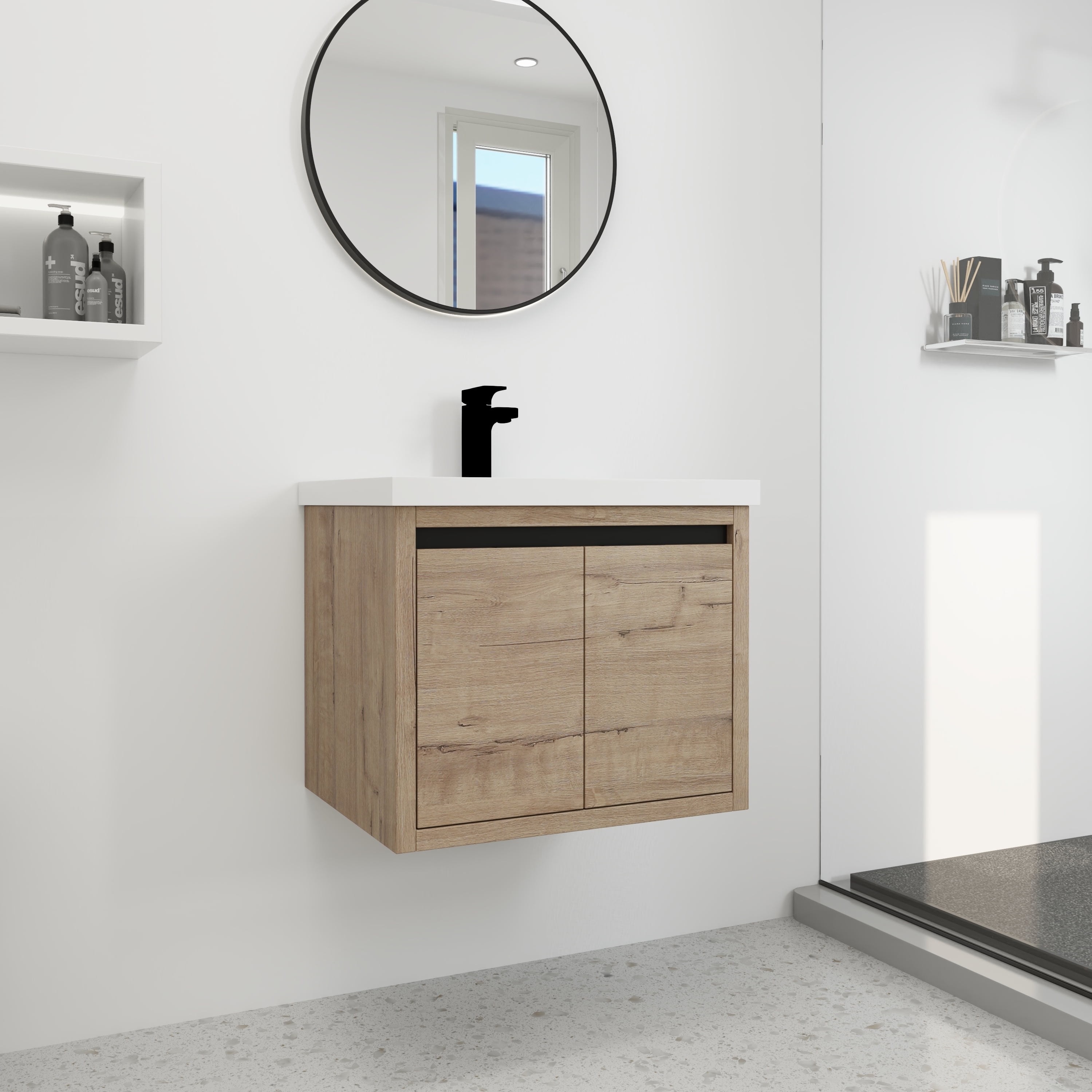 Miniyam 24” Bathroom Vanity Combo with White Gel Basin, Oak