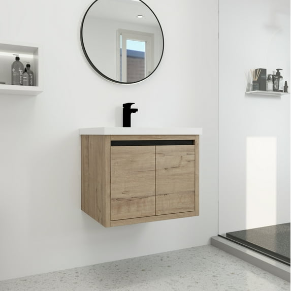 Miniyam 24” Bathroom Vanity Combo with White Gel Basin, Oak