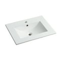 thumbnail image 1 of Miniyam 24" Ceramic Sink with Overflow, Drop in Bathroom Vessel Sink, White, 1 of 6
