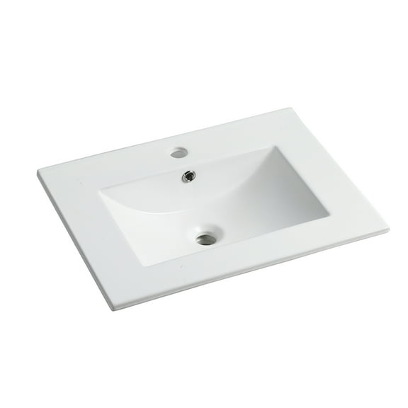 Miniyam 24" Ceramic Sink with Overflow, Drop in Bathroom Vessel Sink, White