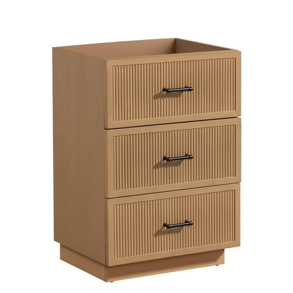 Miniyam 24" Floating Bathroom Vanity Base with Soft-Closing Drawers, Stylish Stripe Finish, Brown