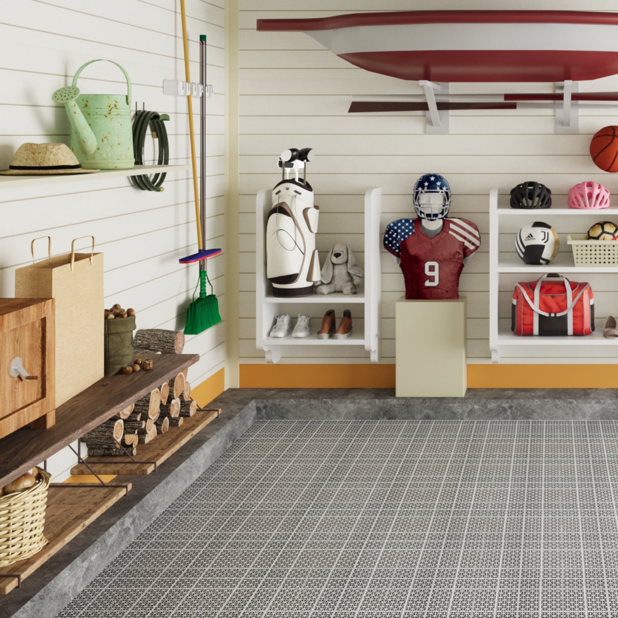 Miniyam 24 PcsInterlocking Deck Tiles, 12*12 inch, Plastic, Weight Capacity Up to 6613 LBS, Light Gray