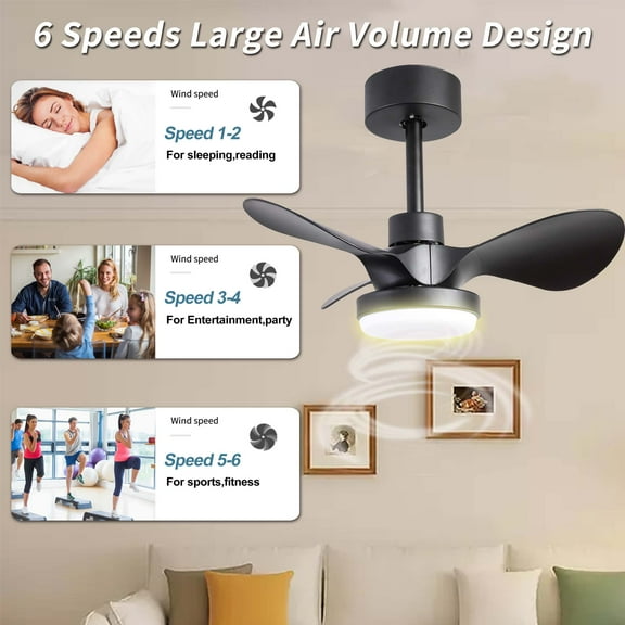 Miniyam 24" Small Ceiling Fan with Light Remote Control, Modern Low Profile black Ceiling Fan, 6-Speeds Quiet Reversible DC Motor for Bedroom, Kitchen
