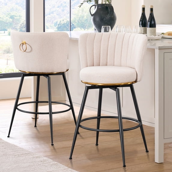 Miniyam 25" Counter Height Swivel Bar Stools Set of 2 with Upholstered Back for Kitchen, Bar, Dining Room, Beige