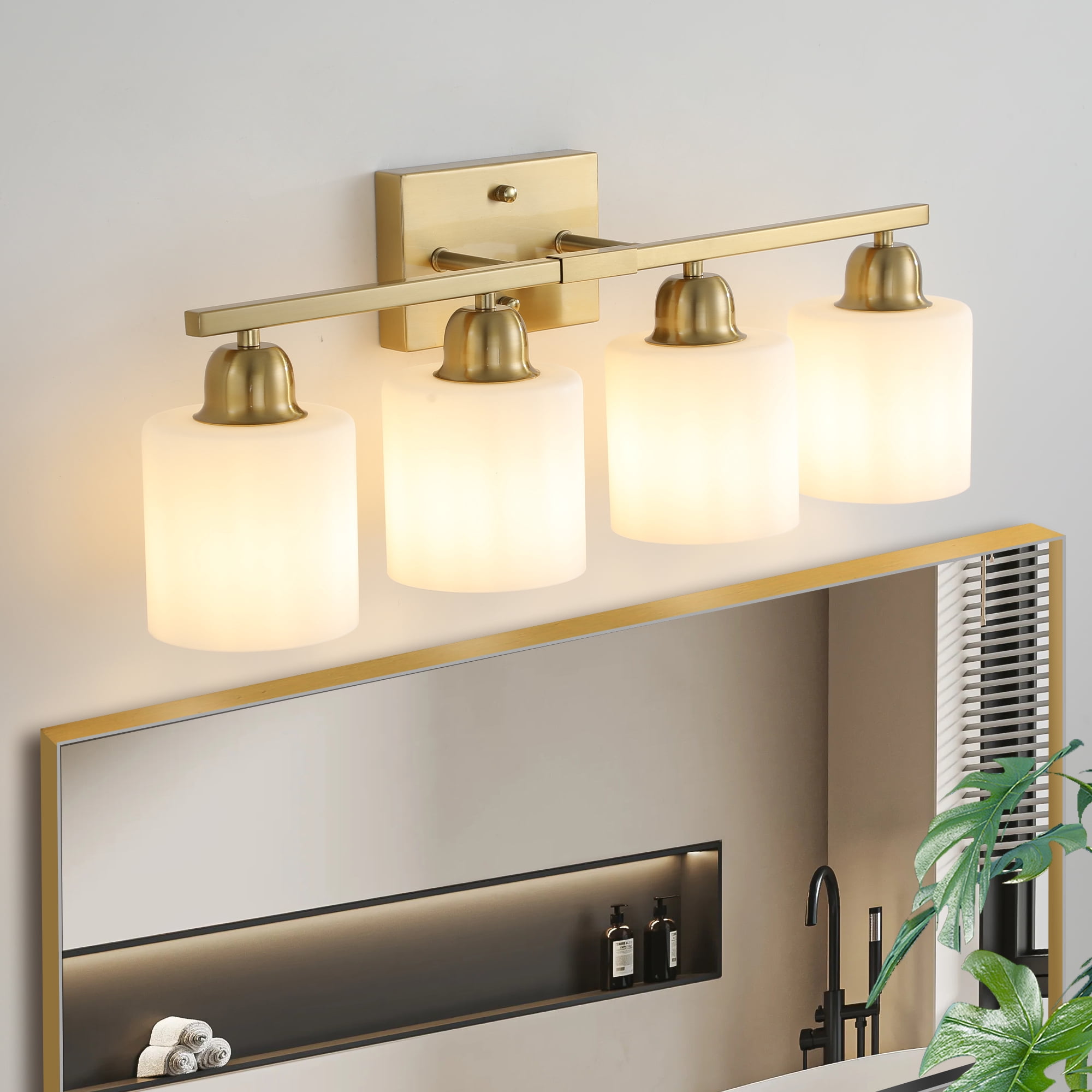 Miniyam 25 in 4 Light Gold Vanity Light for Bathroom, Wall-Mounted Fixtures Over Mirror, E26, No Bulbs Included