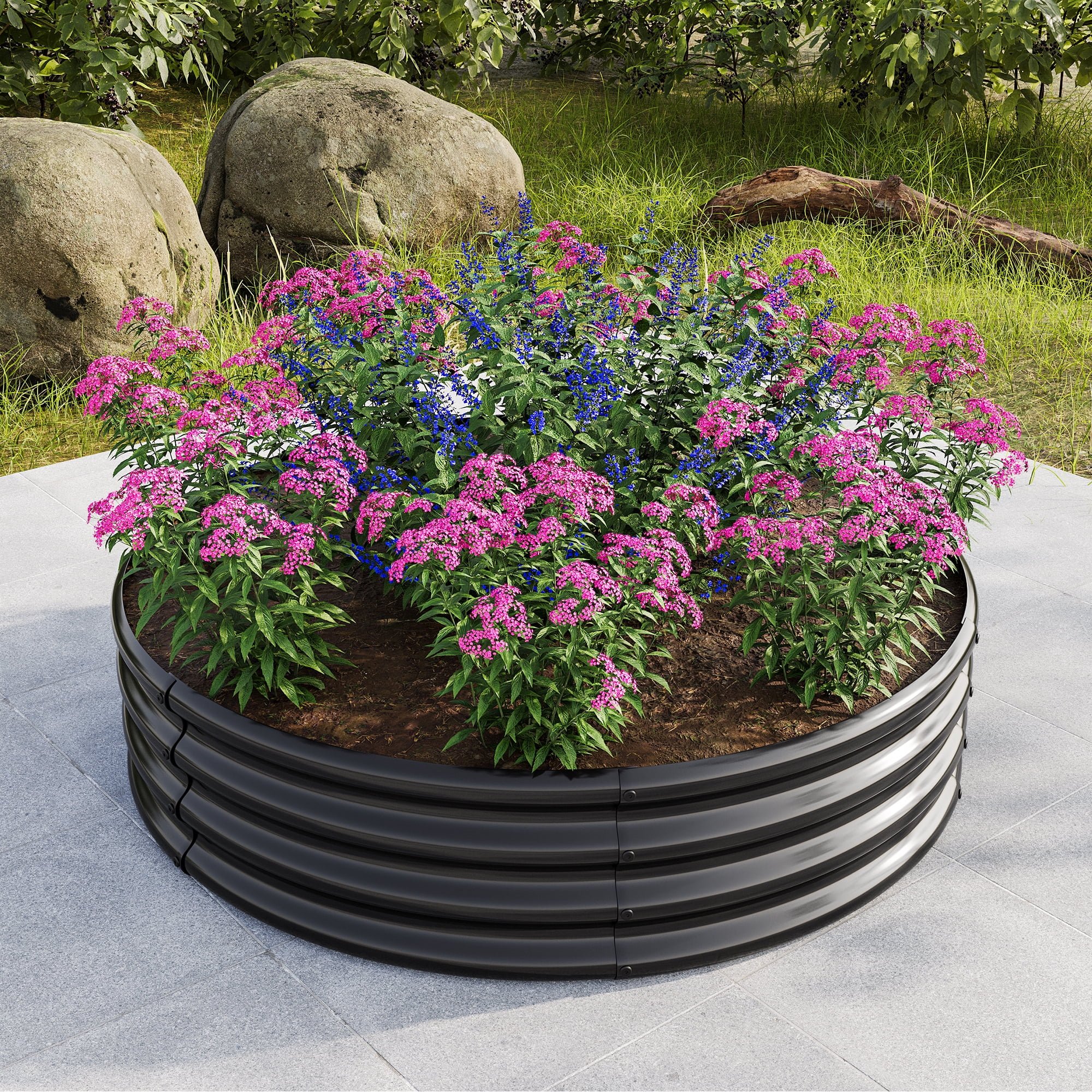 Miniyam 3.94×3.94×0.95ft Metal Raised Garden Bed, Round Raised Planter for Flowers Plants, Vegetables Herb, Black