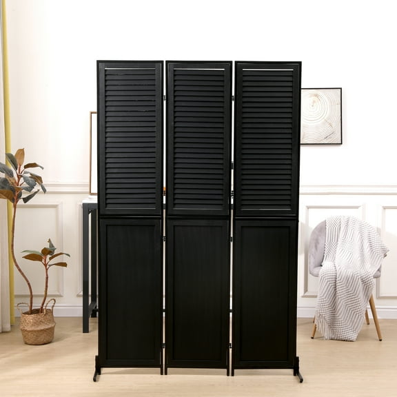 Miniyam 3 Panels Privacy Screen, 5.9 FT Tall Freestanding Folding Partition Wall Dividers Screen for Home Office Restaurant Bedroom, Black